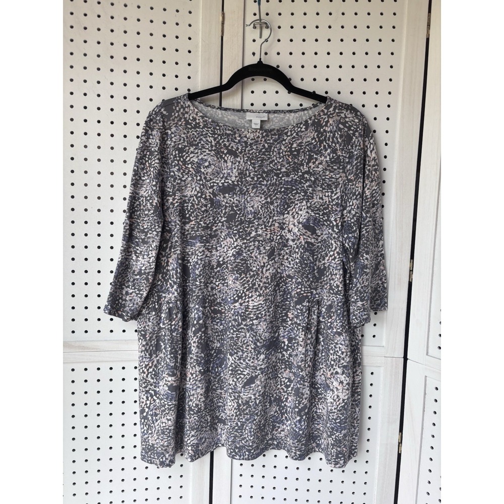 J Jill Pure Jill 3/4 Sleeve Pleated Sides Cotton Modal Tunic Tee Large A Line
